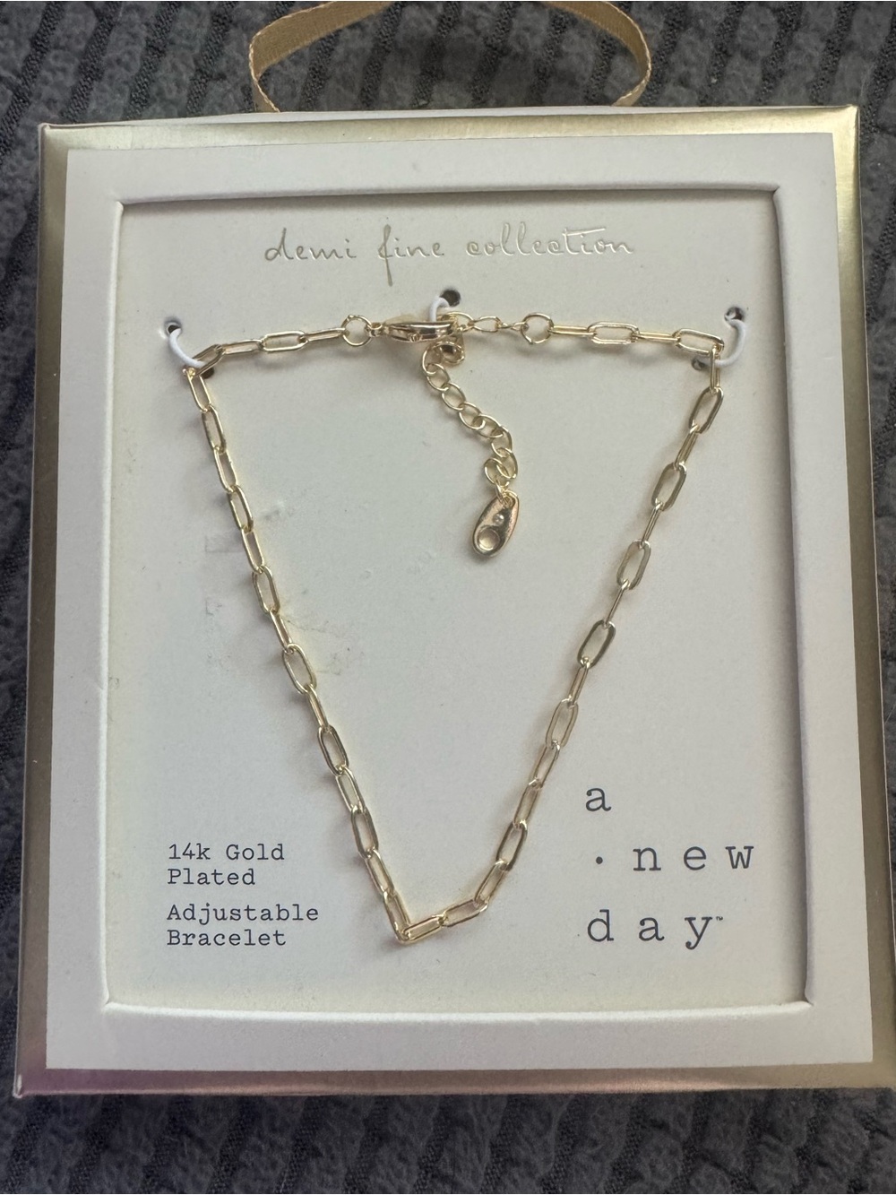 Brand New a new day Gold Plated Adjustable Paperclip Chain Charm Bracelet